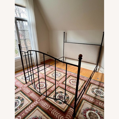 Used Iron & Brass Queen bed with Upholstered Headboard for sale on AptDeco