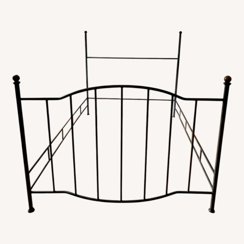 Used Iron & Brass Queen bed with Upholstered Headboard for sale on AptDeco