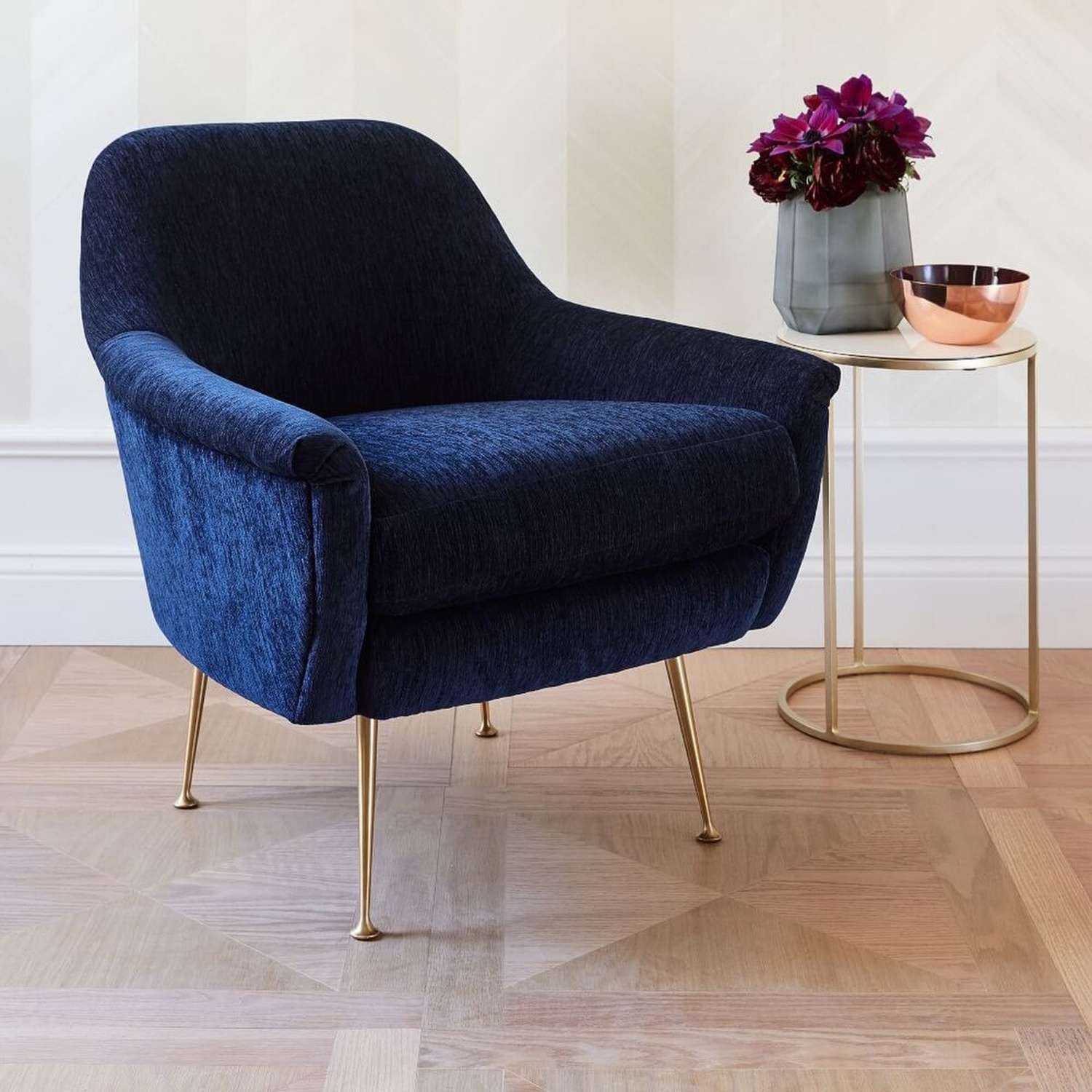 West Elm Phoebe Chair Ink Blue Velvet - image-5