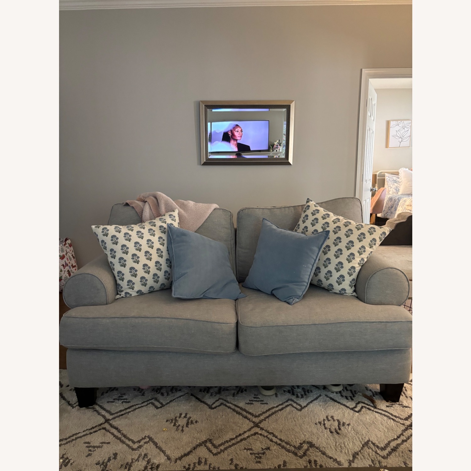 Light Gray Fabric 2 Seater Sofa - image-1