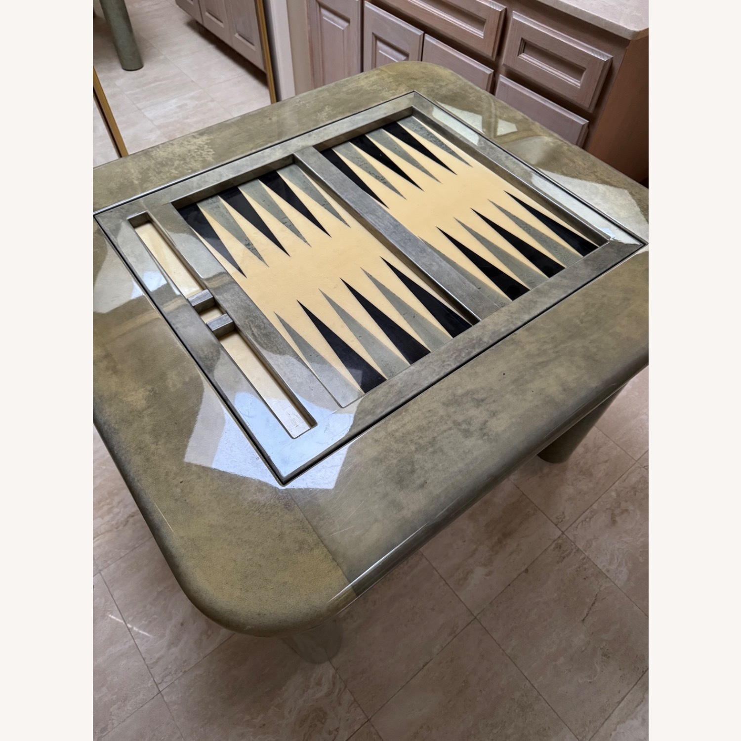 Light Gray Backgammon/Card Table - image-6