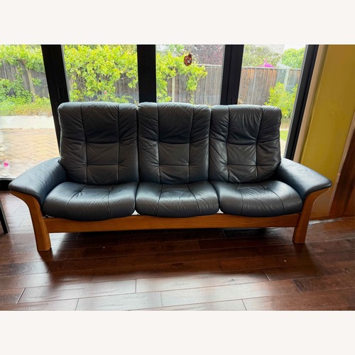 Used Ekornes Stressless Blue Leather 3+ Seater Sofa for sale on AptDeco