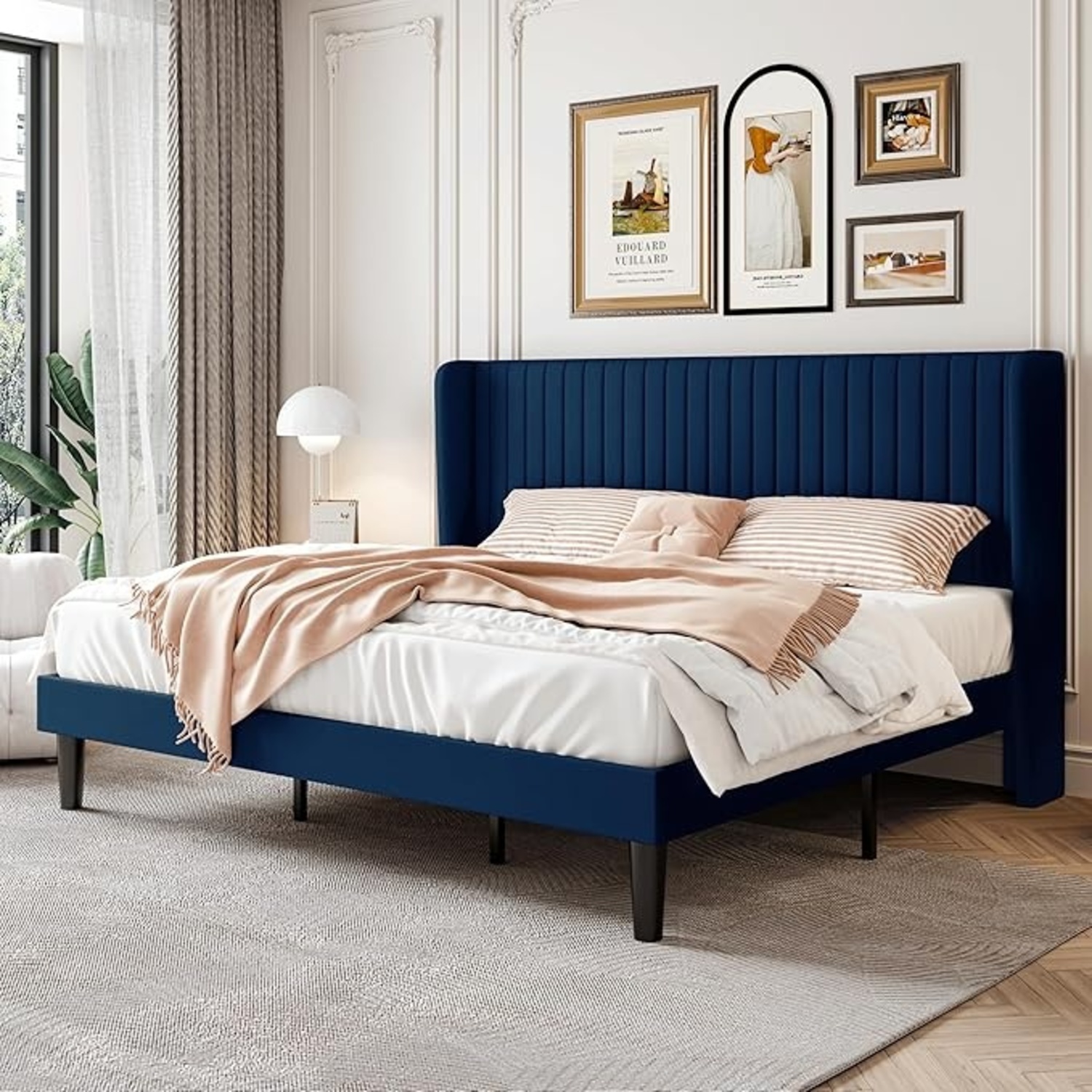Blue Velvet King Bed - image-10
