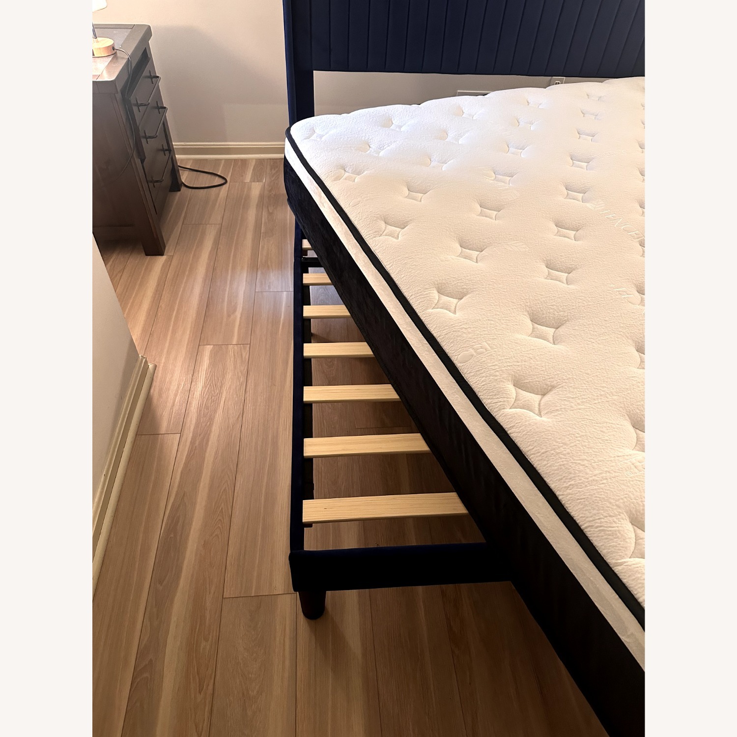 Blue Velvet King Bed - image-4