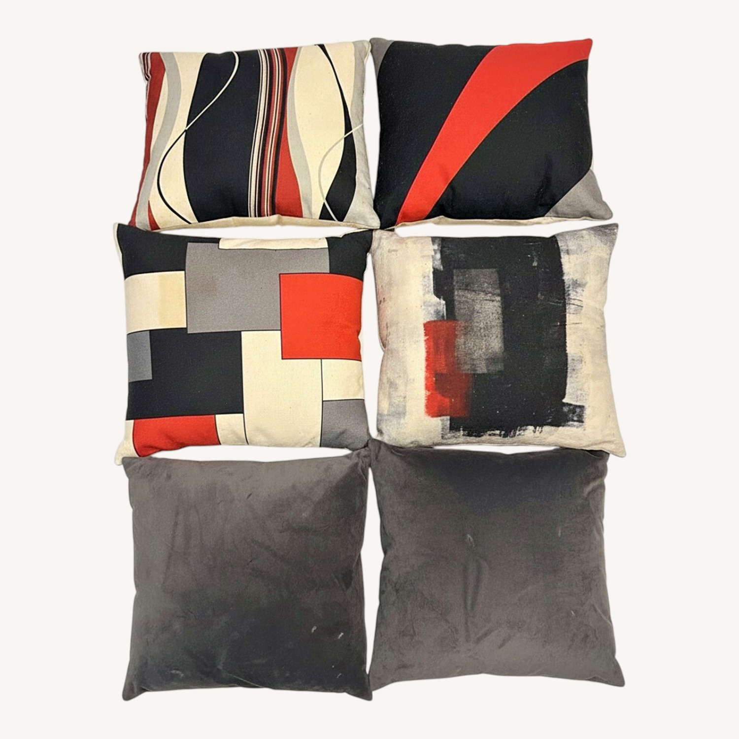 Throw Pillows; Abstract-Gray-Red-Cream - image-0