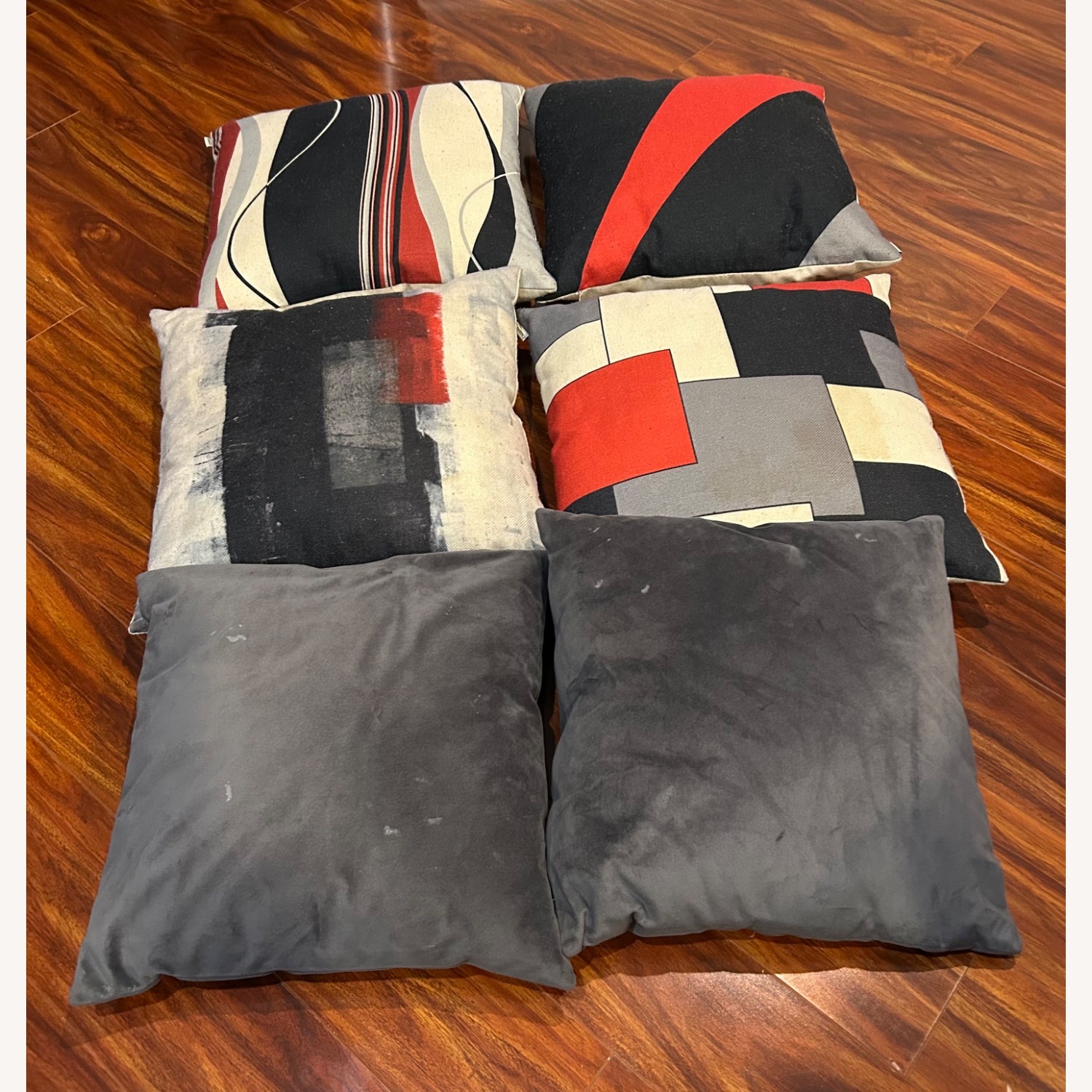 Throw Pillows; Abstract-Gray-Red-Cream - image-3