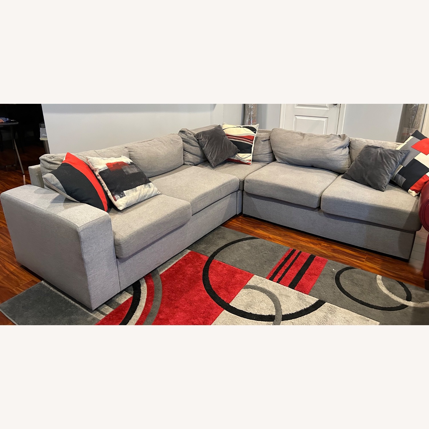 Throw Pillows; Abstract-Gray-Red-Cream - image-1