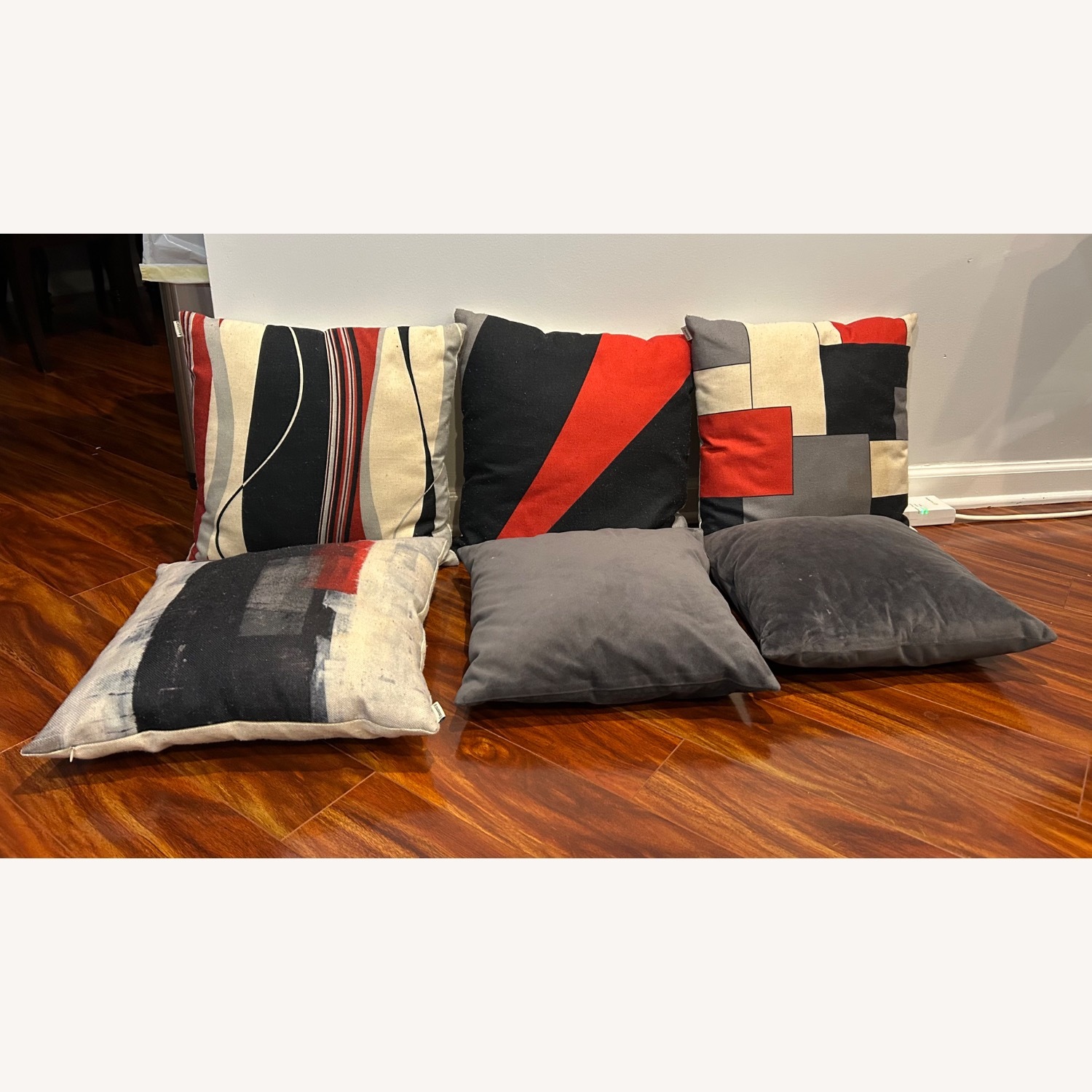 Throw Pillows; Abstract-Gray-Red-Cream - image-2