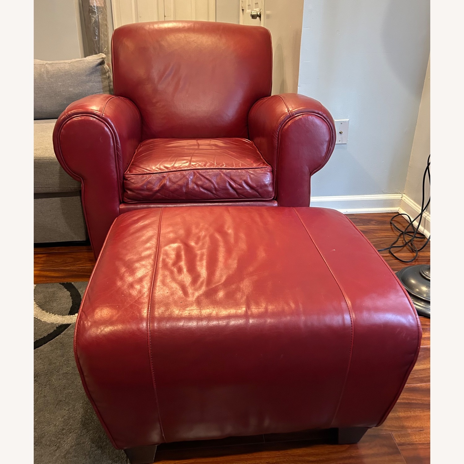 Pottery Barn Red Leather Chair & Ottoman - image-2