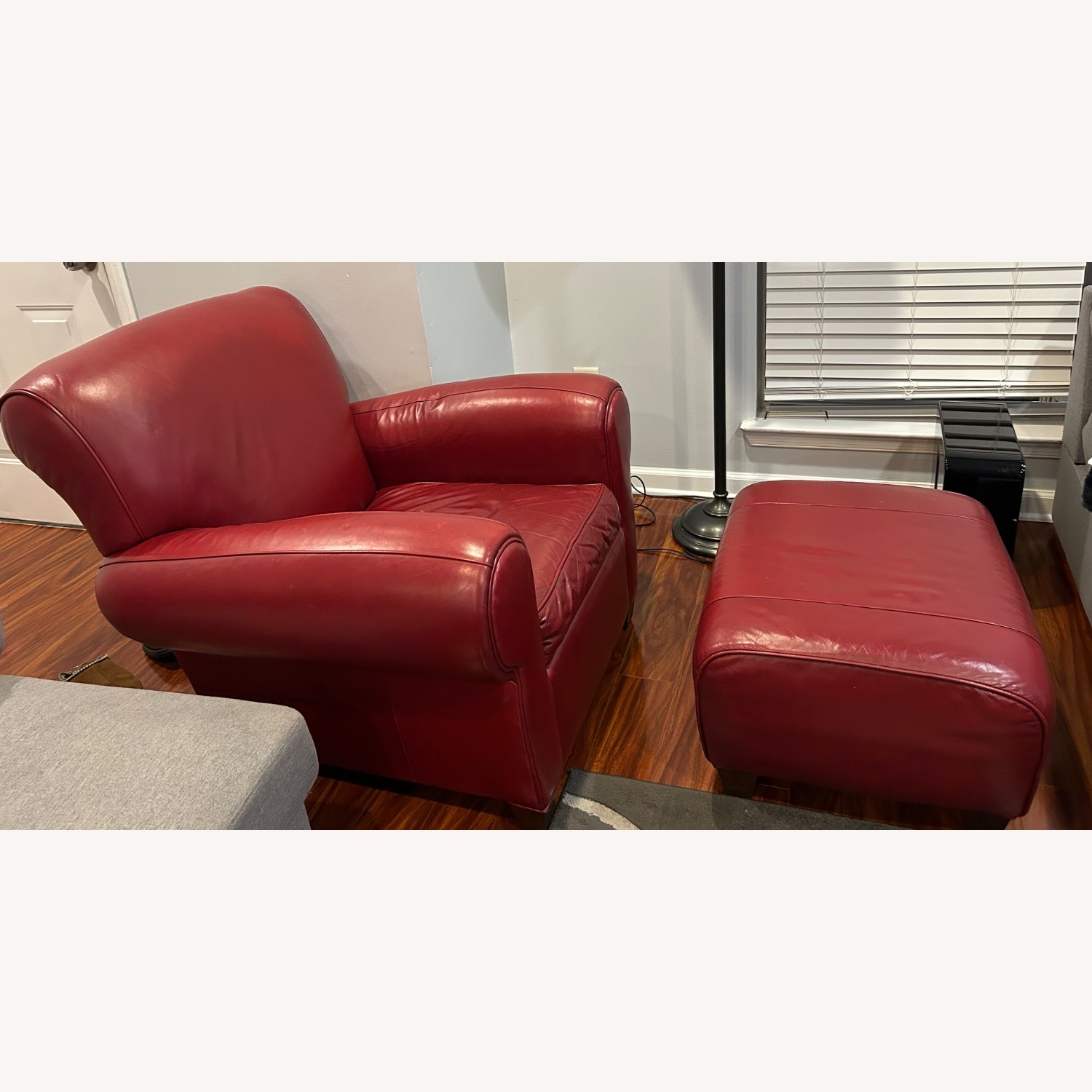Pottery Barn Red Leather Chair & Ottoman - image-1