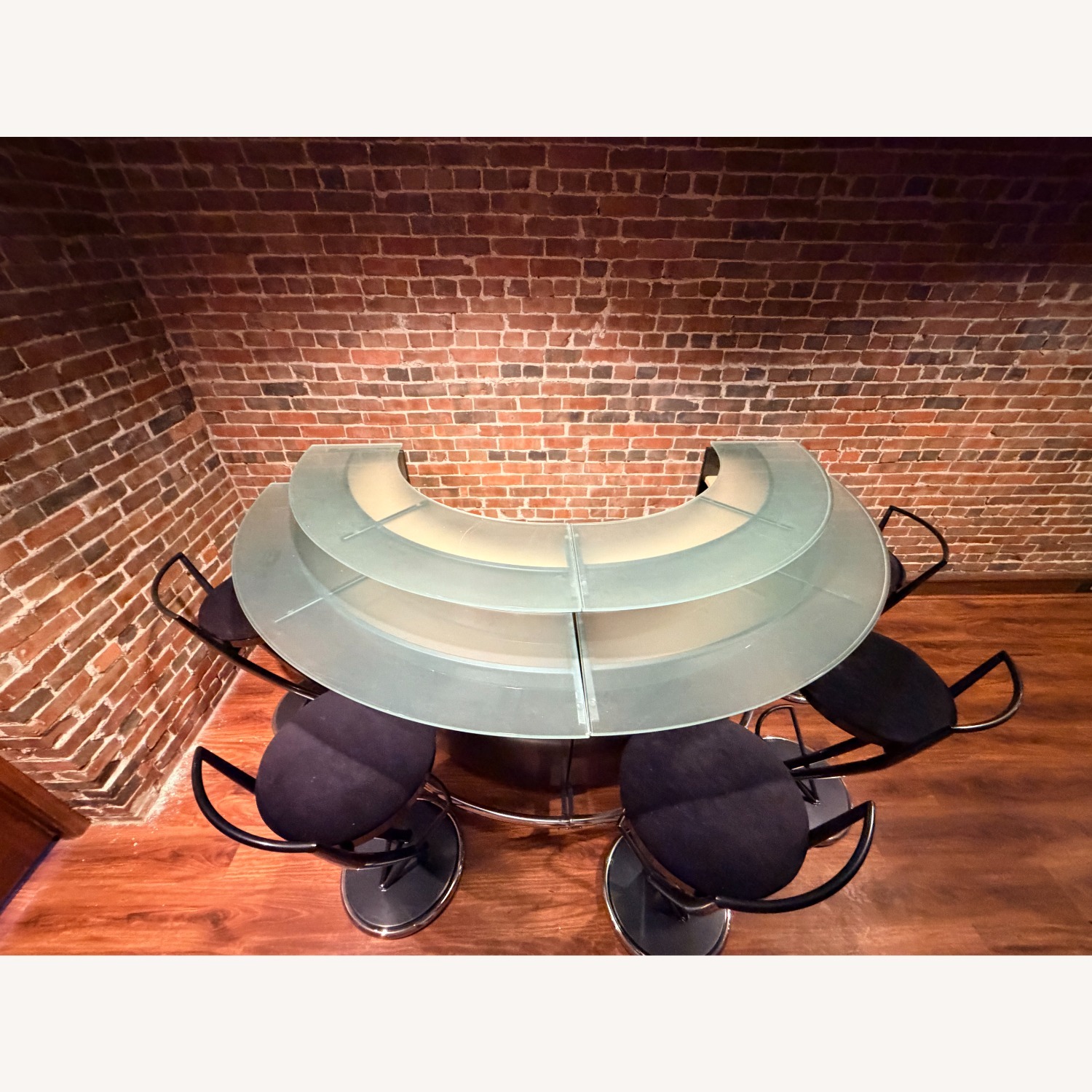 Modern Curved Glass Bar + 5 Swivel Stools - image-2