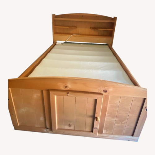 Used Full Size Wood Bed Frame W Storage and Headboard for sale on AptDeco