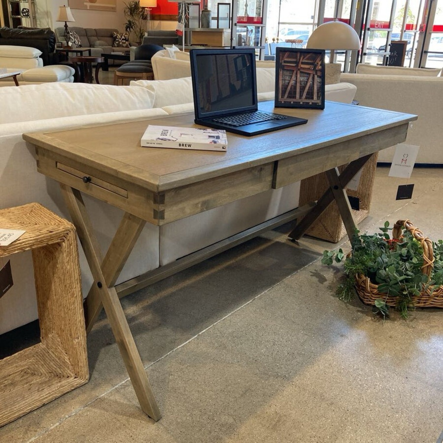 World Market Wood Campaign Desk Light Walnut - image-2