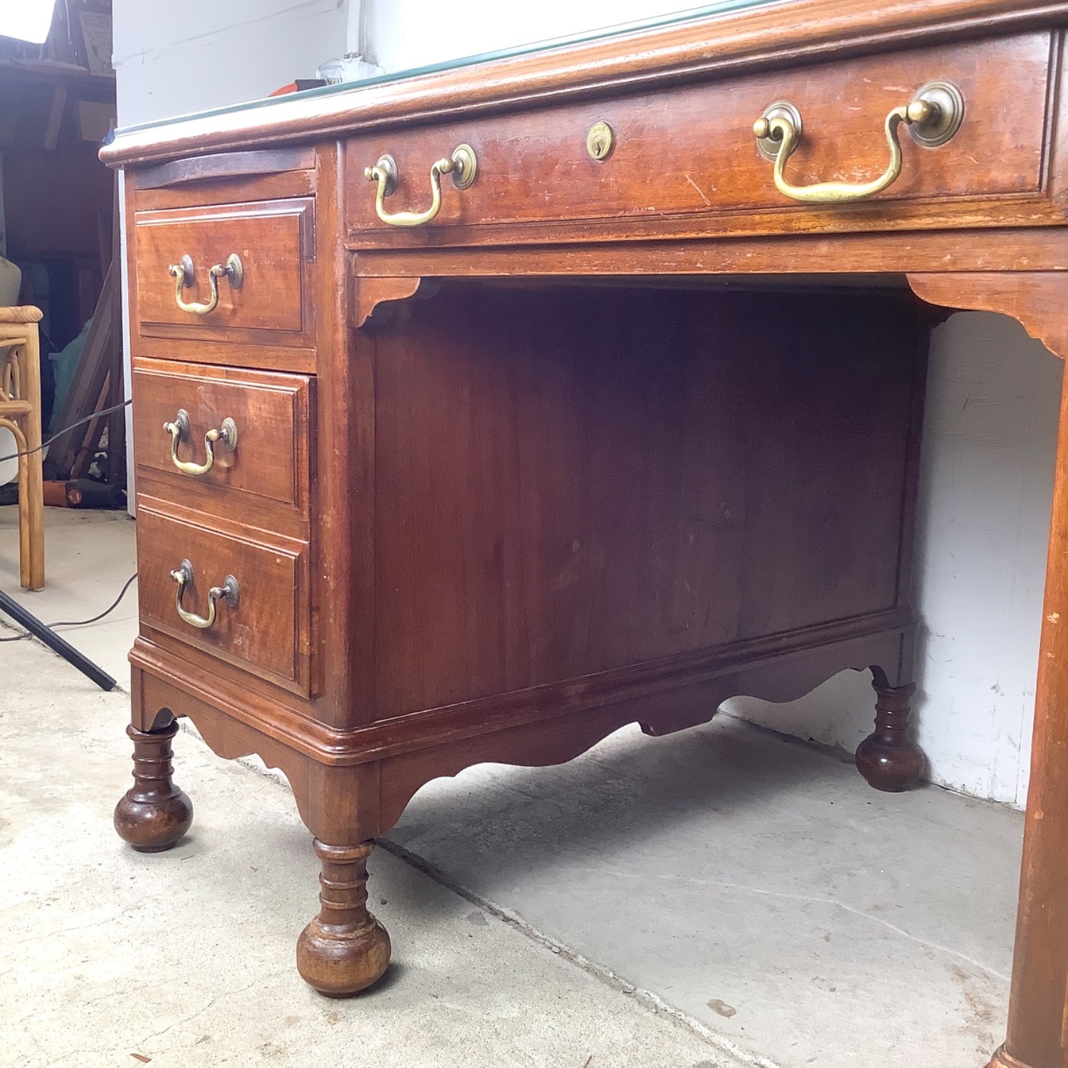 Antique Queen Anne Revival Kneehole Desk - image-12