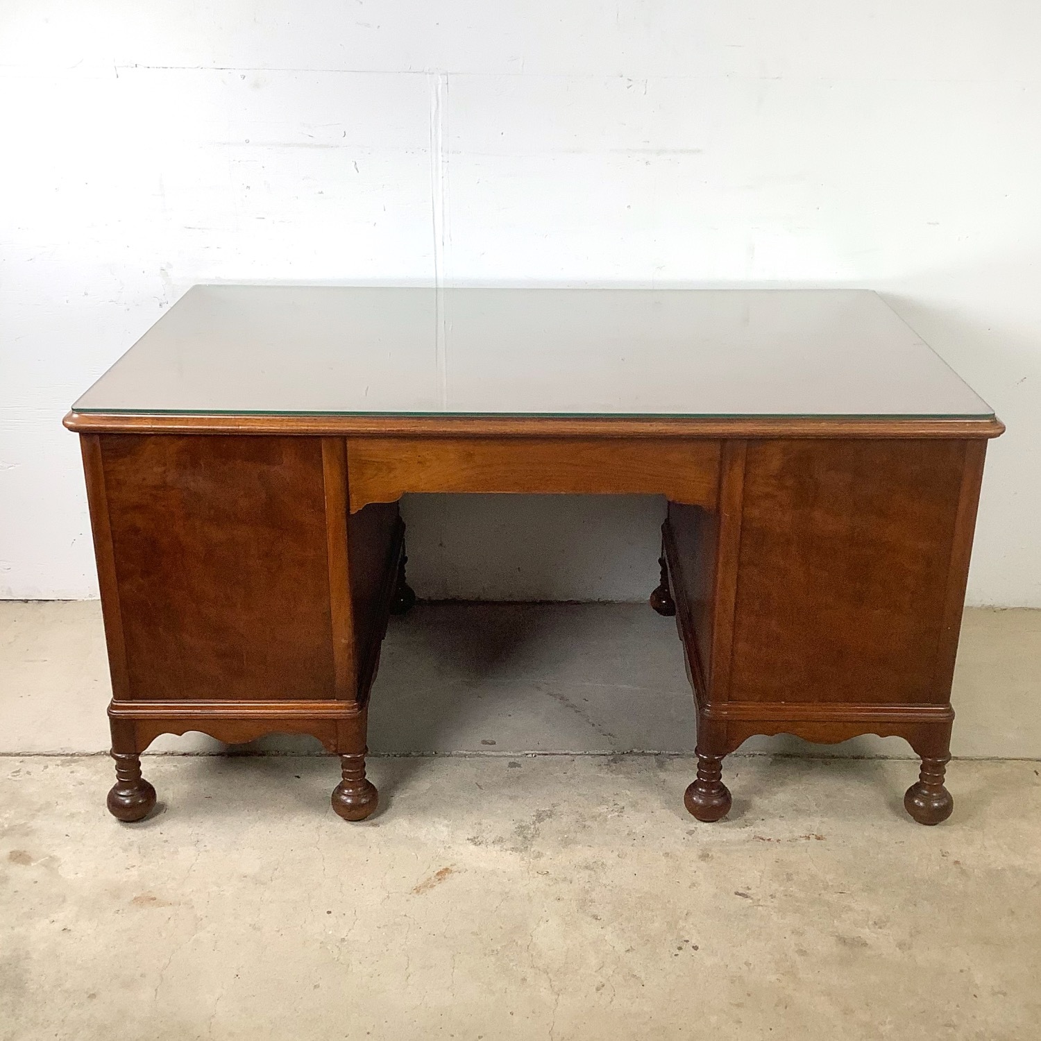 Antique Queen Anne Revival Kneehole Desk - image-6