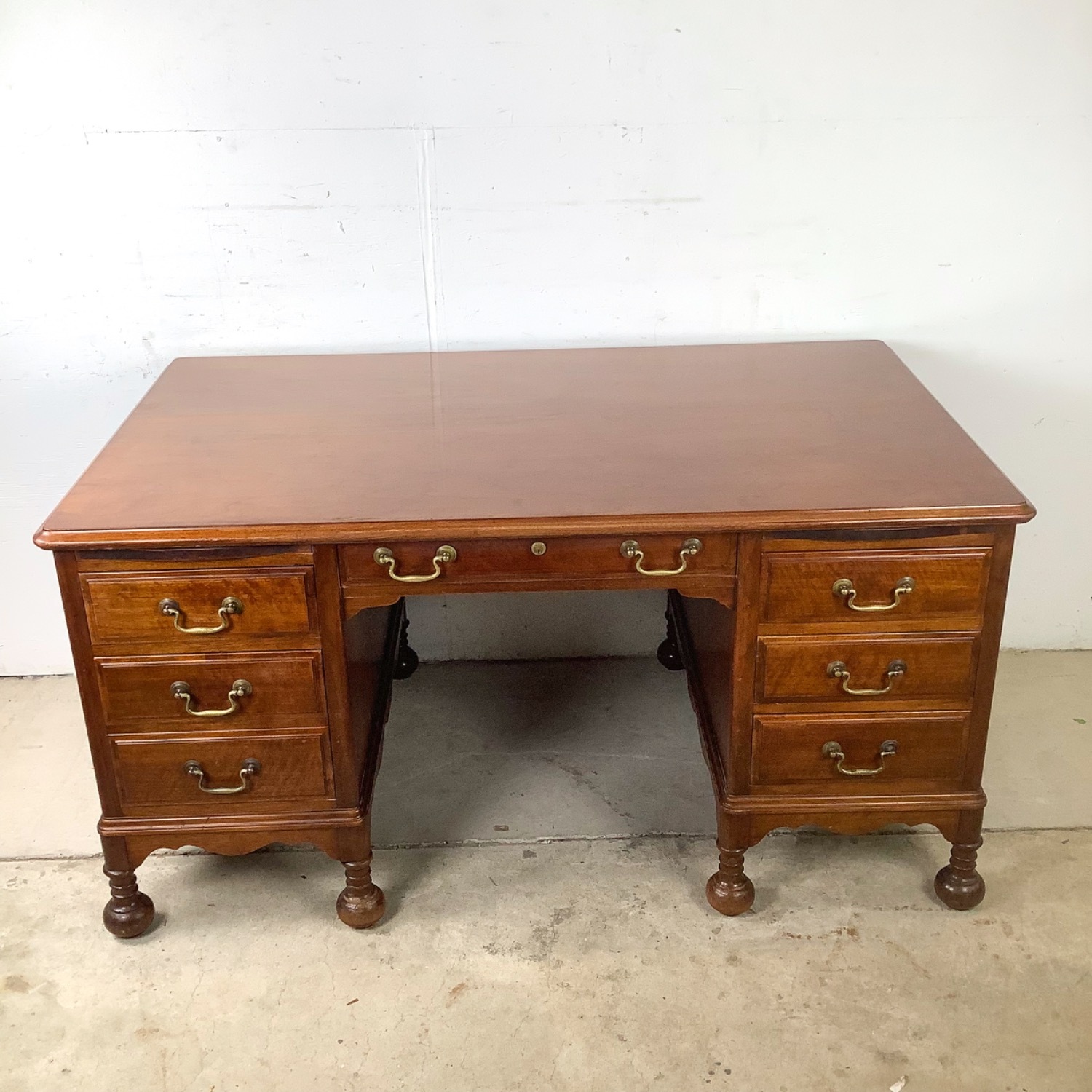 Antique Queen Anne Revival Kneehole Desk - image-23