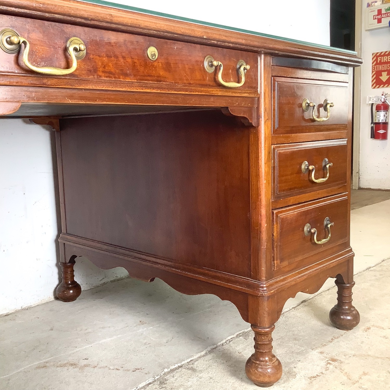 Antique Queen Anne Revival Kneehole Desk - image-11