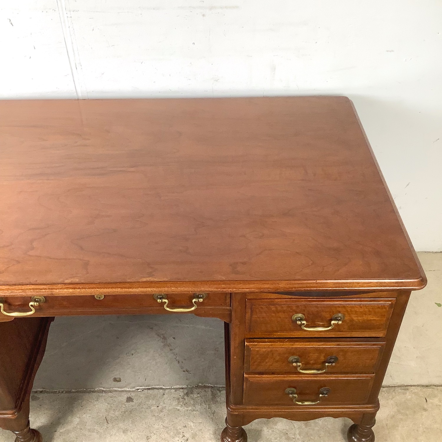Antique Queen Anne Revival Kneehole Desk - image-17