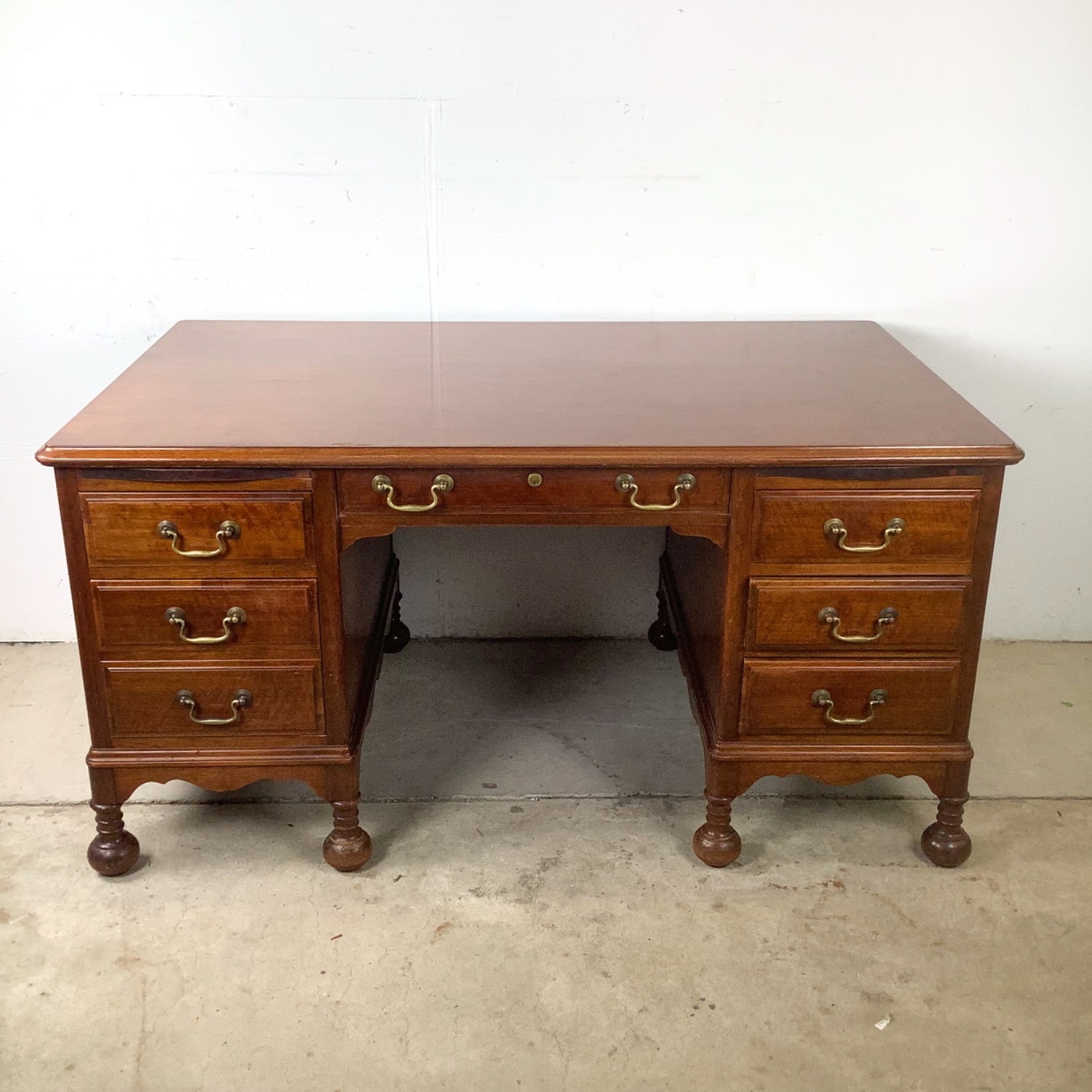 Antique Queen Anne Revival Kneehole Desk - image-13
