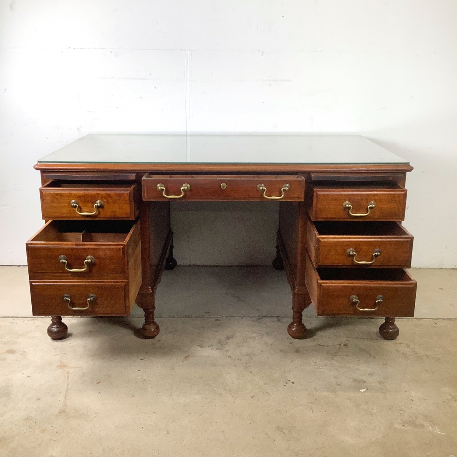 Antique Queen Anne Revival Kneehole Desk - image-10