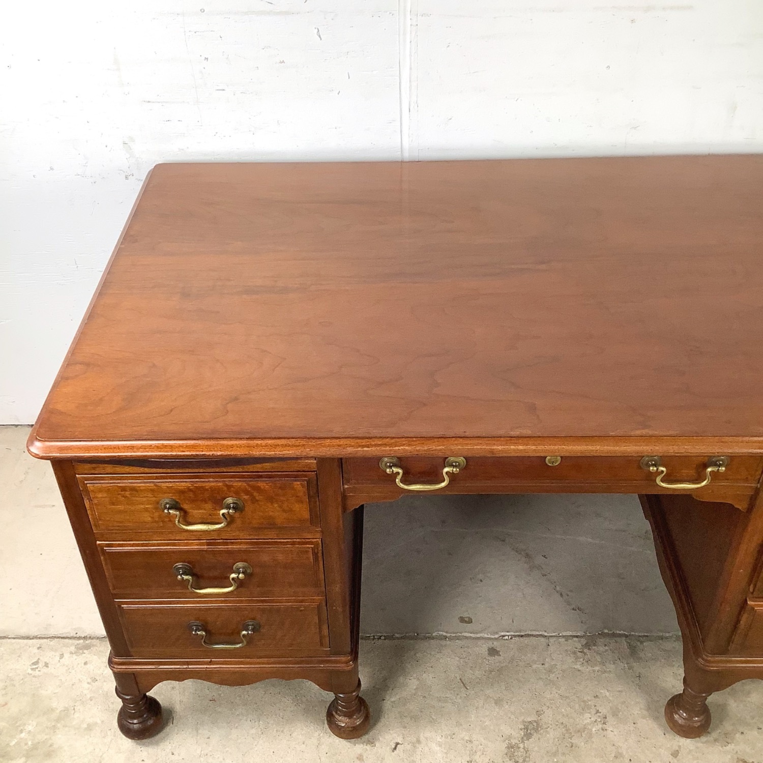 Antique Queen Anne Revival Kneehole Desk - image-16