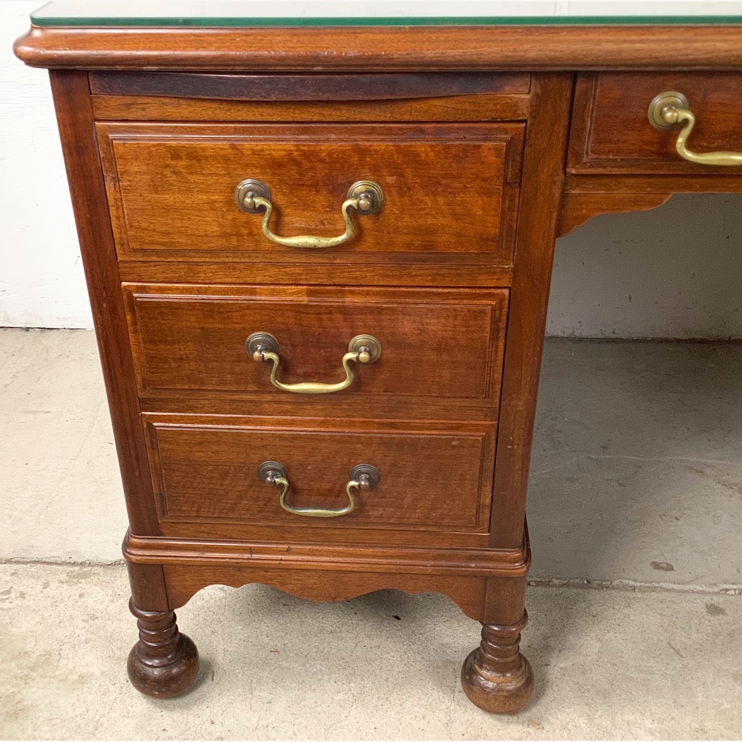 Antique Queen Anne Revival Kneehole Desk - image-3