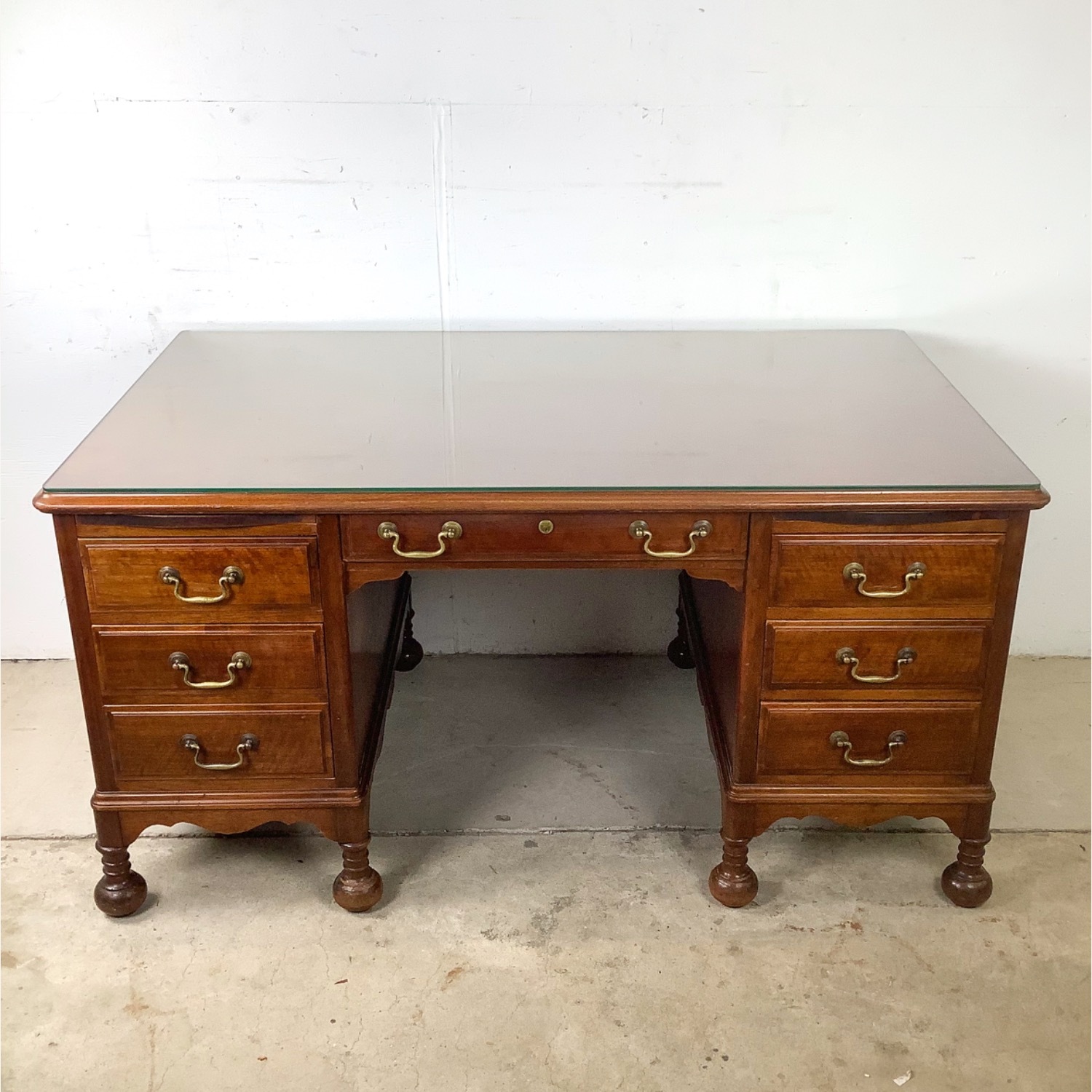 Antique Queen Anne Revival Kneehole Desk - image-2