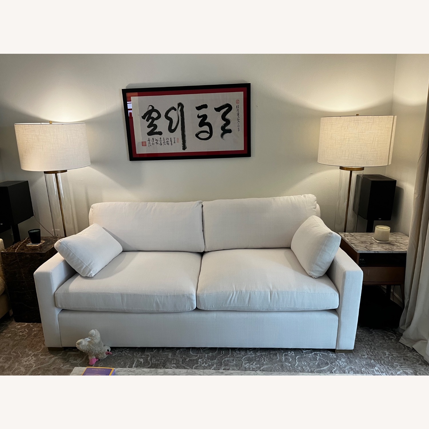 Restoration Hardware Belgian Track Arm White Fabric 2 Seater Sofa - image-1