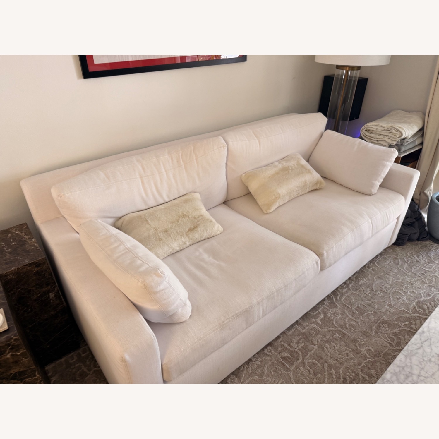 Restoration Hardware Belgian Track Arm White Fabric 2 Seater Sofa - image-3