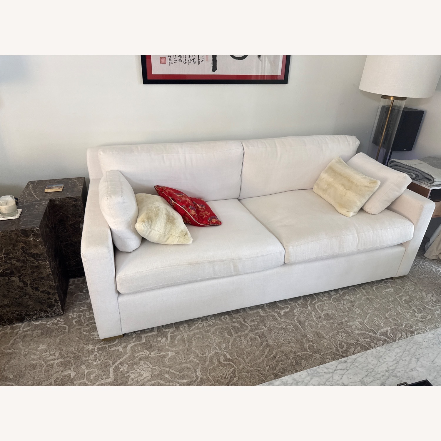 Restoration Hardware Belgian Track Arm White Fabric 2 Seater Sofa - image-2