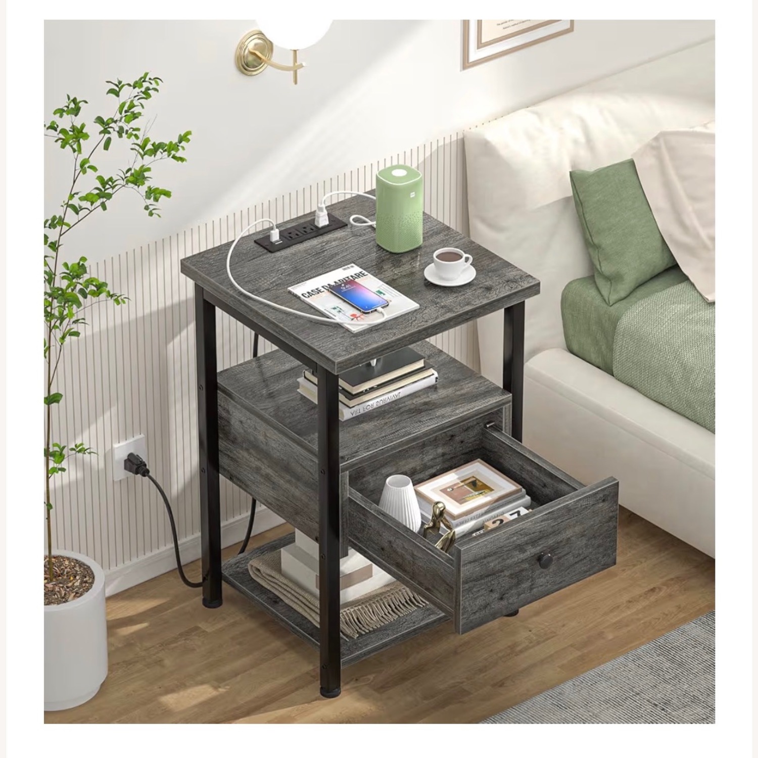 Vintage/Antique Light Gray Wood Side Tables - image-3