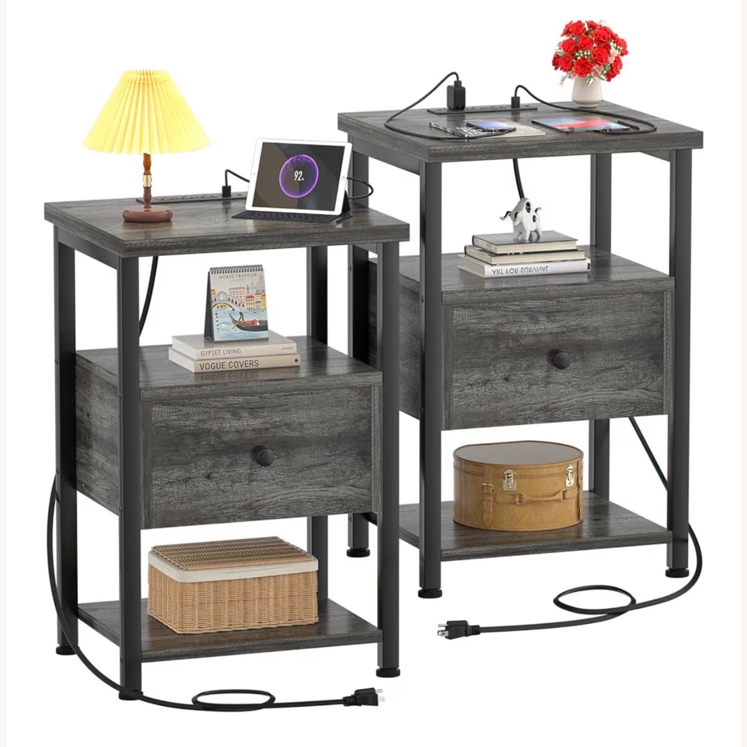 Vintage/Antique Light Gray Wood Side Tables - image-2