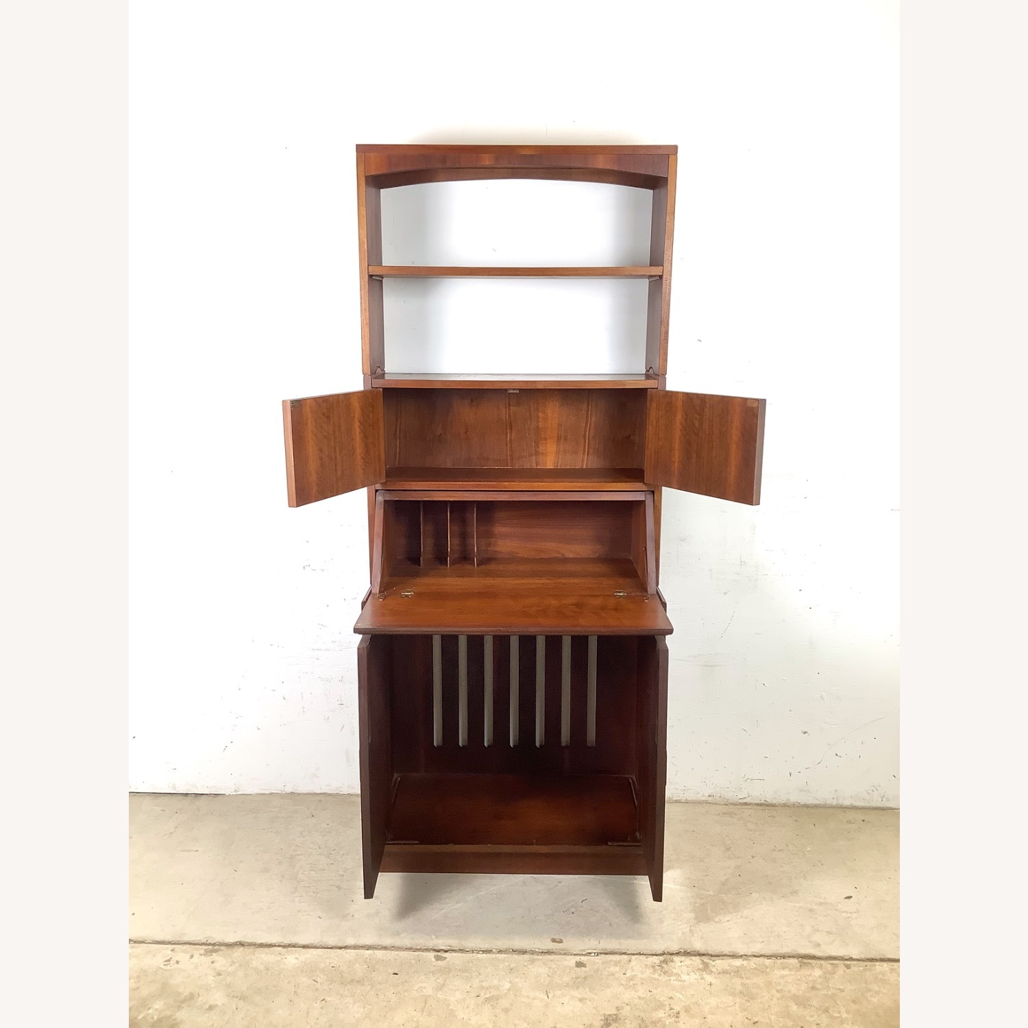 Vintage MCM Walnut Secretary Bookcase W Desk - image-12