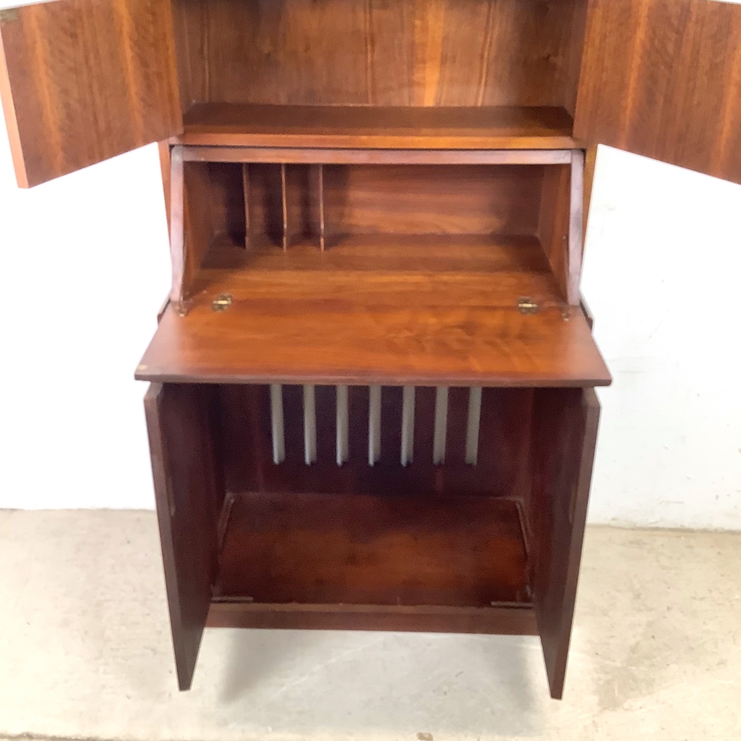 Vintage MCM Walnut Secretary Bookcase W Desk - image-13