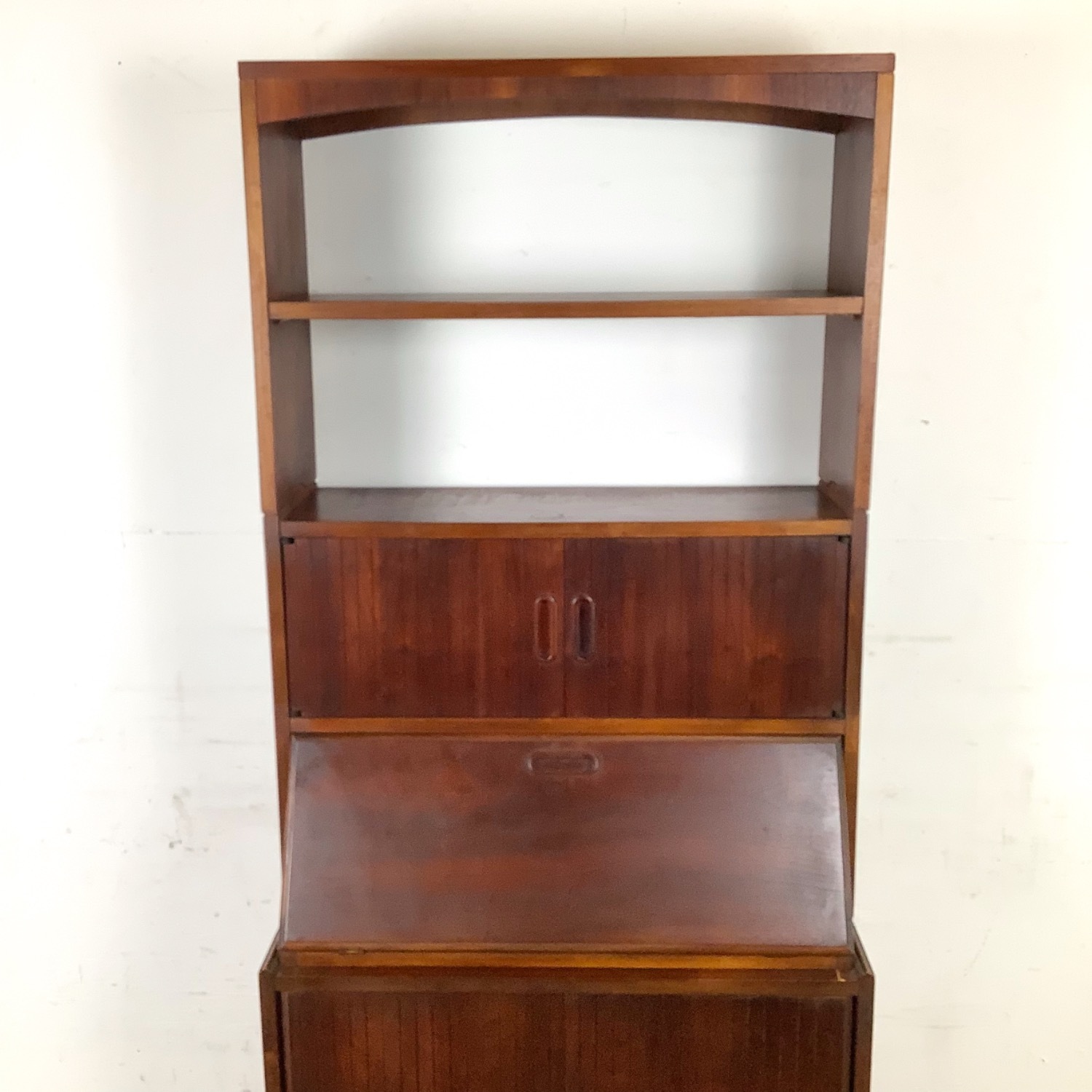 Vintage MCM Walnut Secretary Bookcase W Desk - image-14