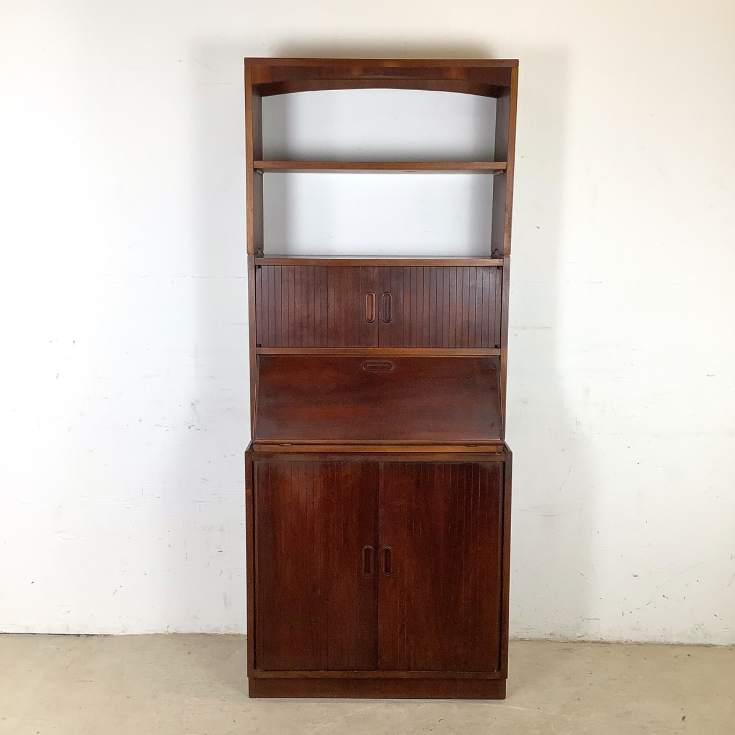 Vintage MCM Walnut Secretary Bookcase W Desk - image-22