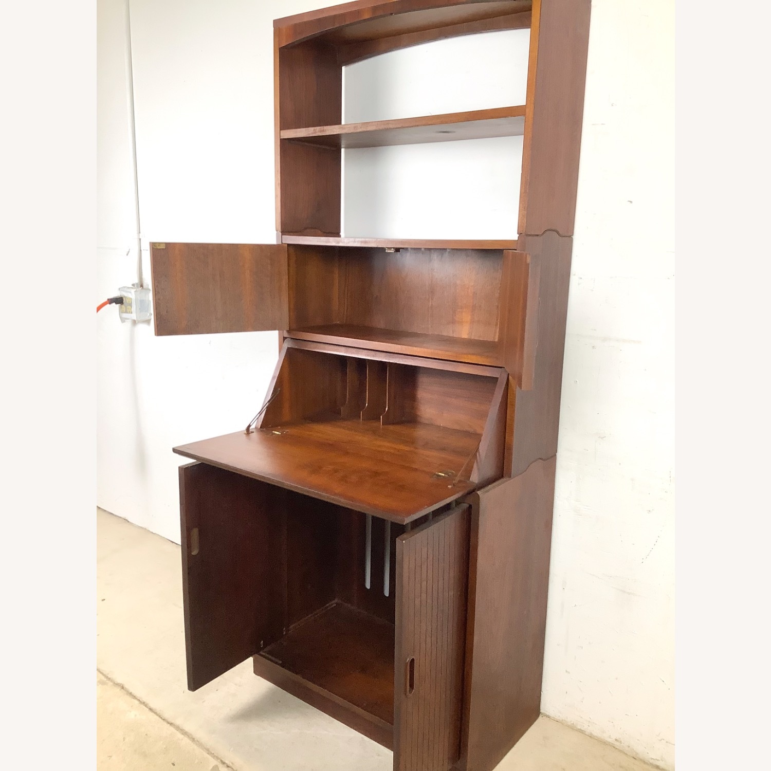 Vintage MCM Walnut Secretary Bookcase W Desk - image-9