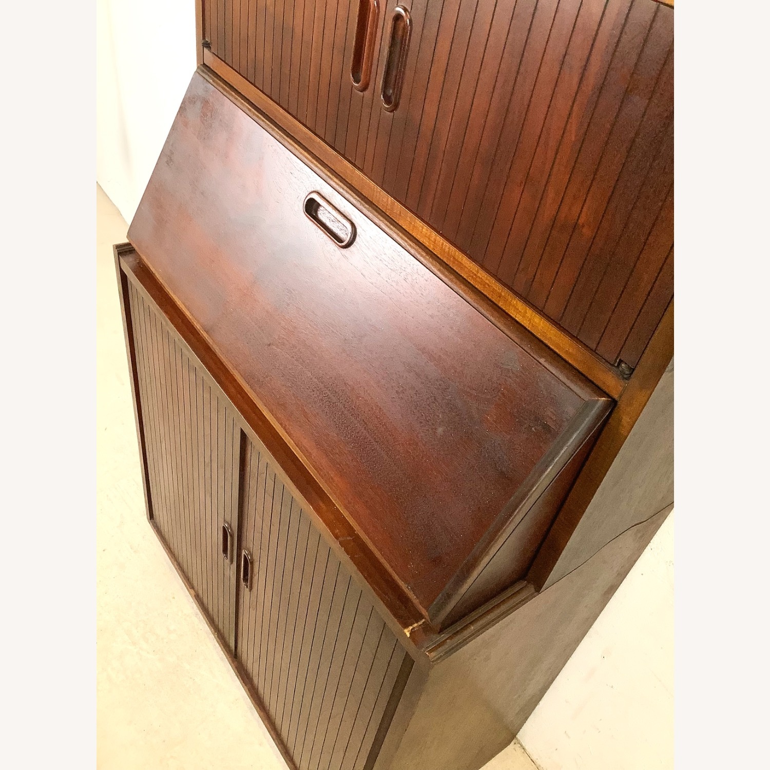 Vintage MCM Walnut Secretary Bookcase W Desk - image-11