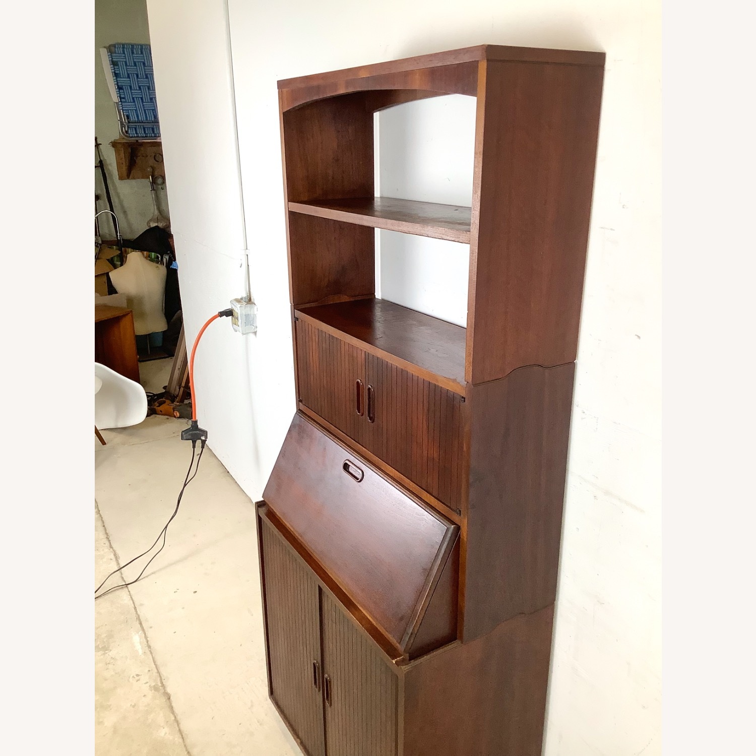 Vintage MCM Walnut Secretary Bookcase W Desk - image-8