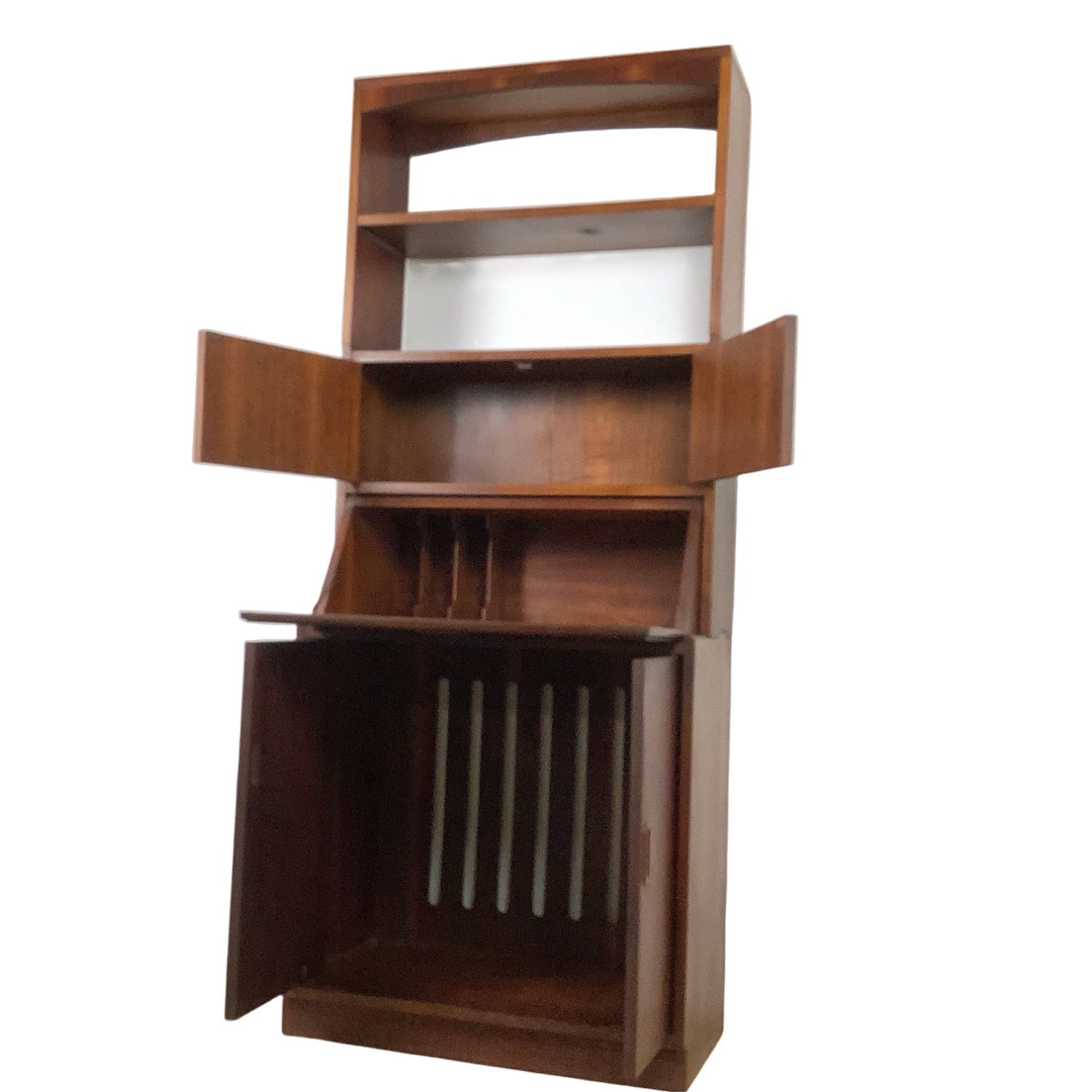 Vintage MCM Walnut Secretary Bookcase W Desk - image-2