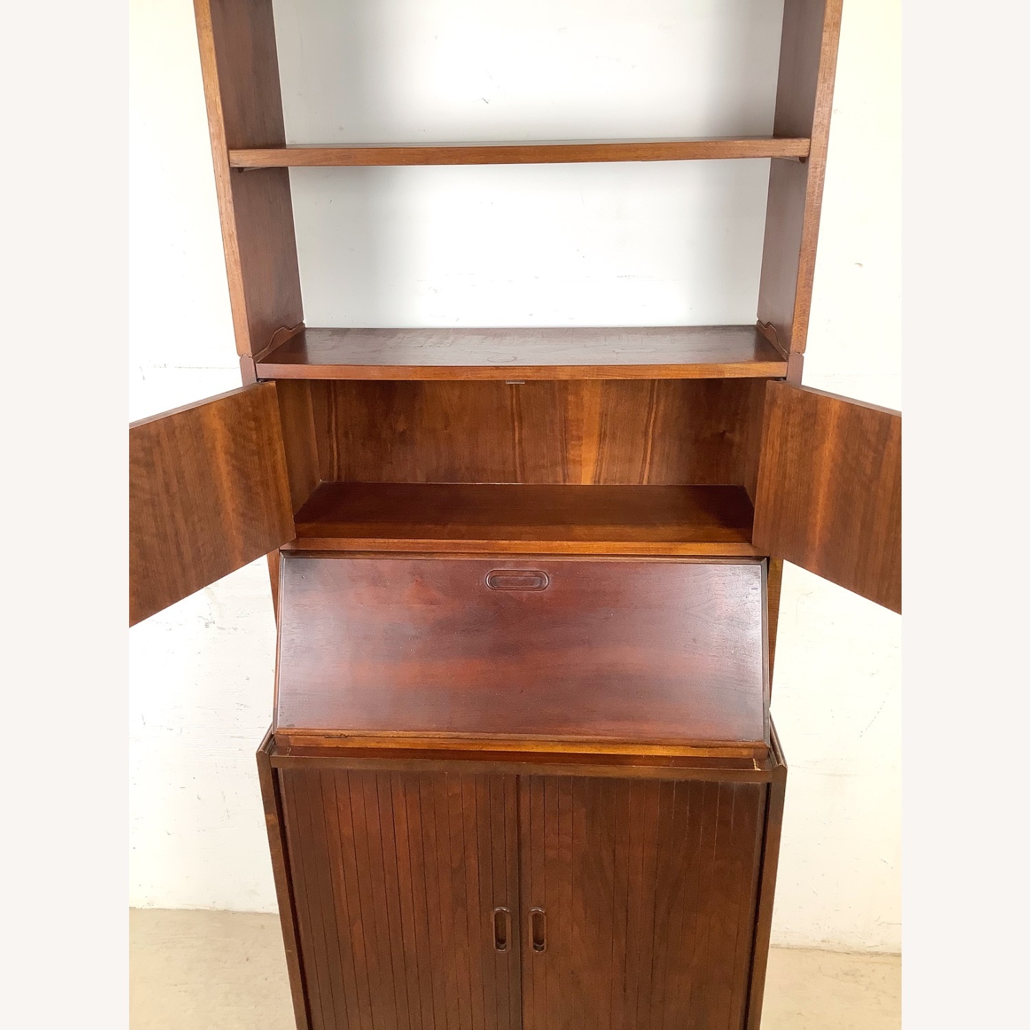 Vintage MCM Walnut Secretary Bookcase W Desk - image-10