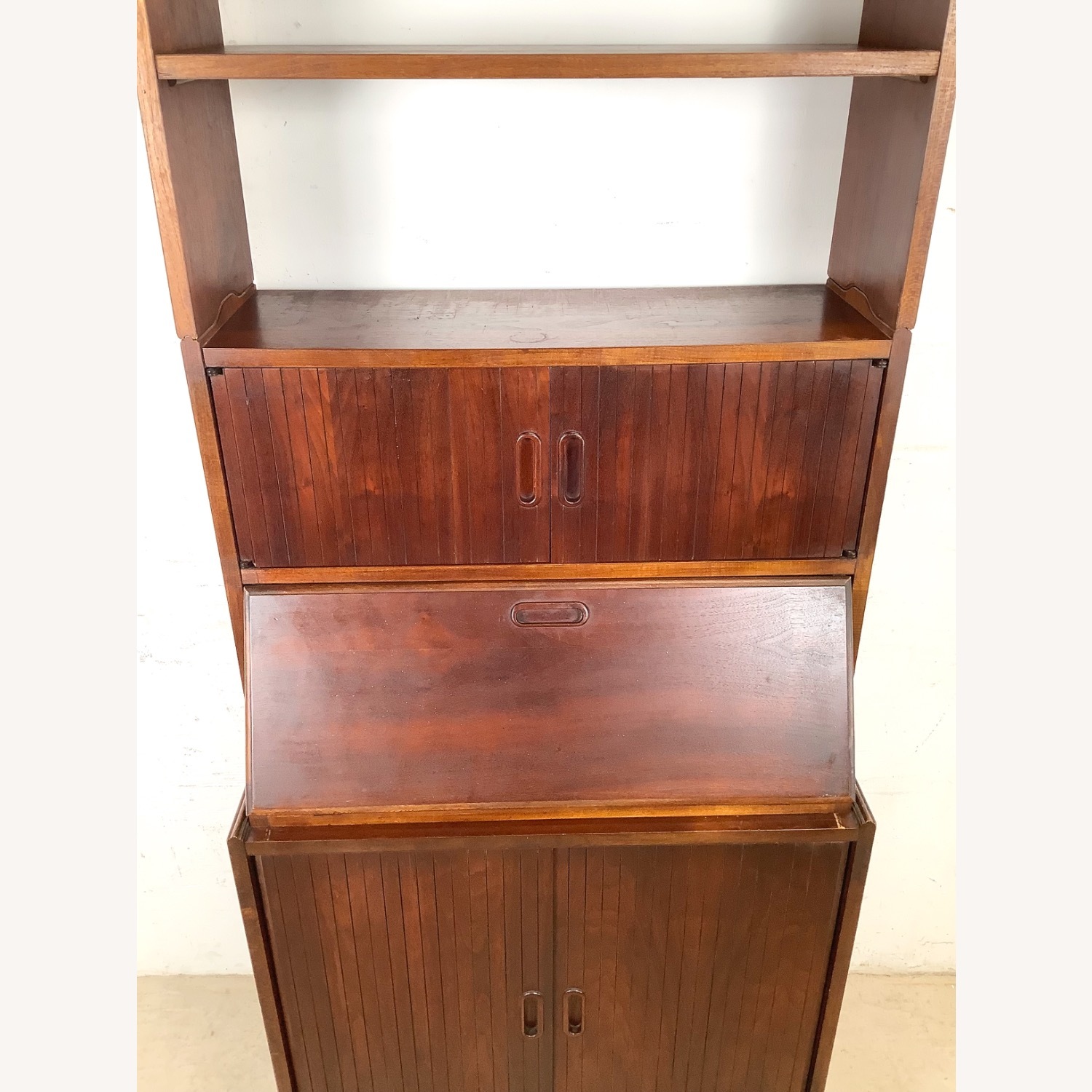 Vintage MCM Walnut Secretary Bookcase W Desk - image-4