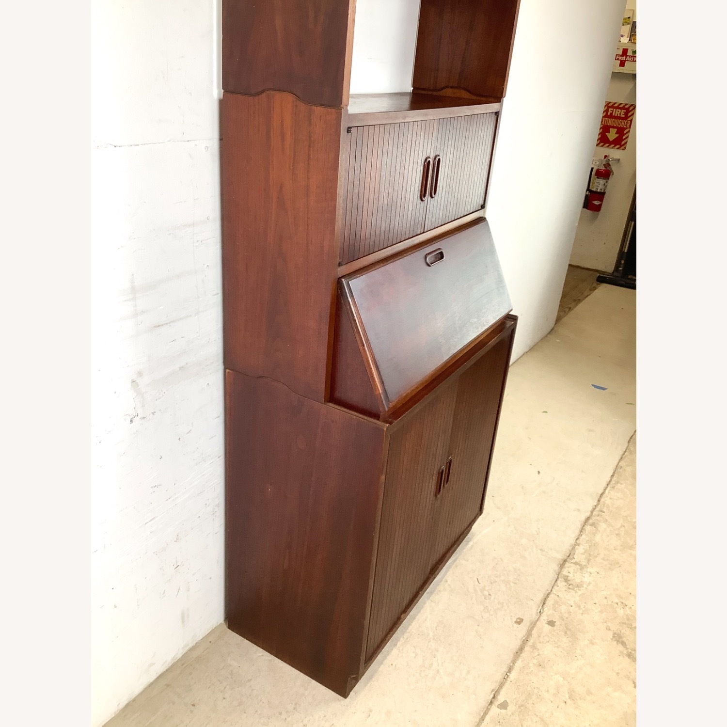 Vintage MCM Walnut Secretary Bookcase W Desk - image-7