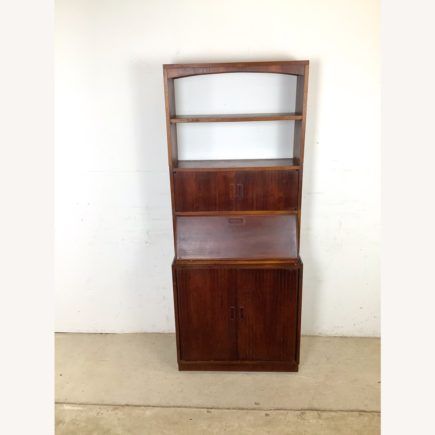 Vintage MCM Walnut Secretary Bookcase W Desk - image-3