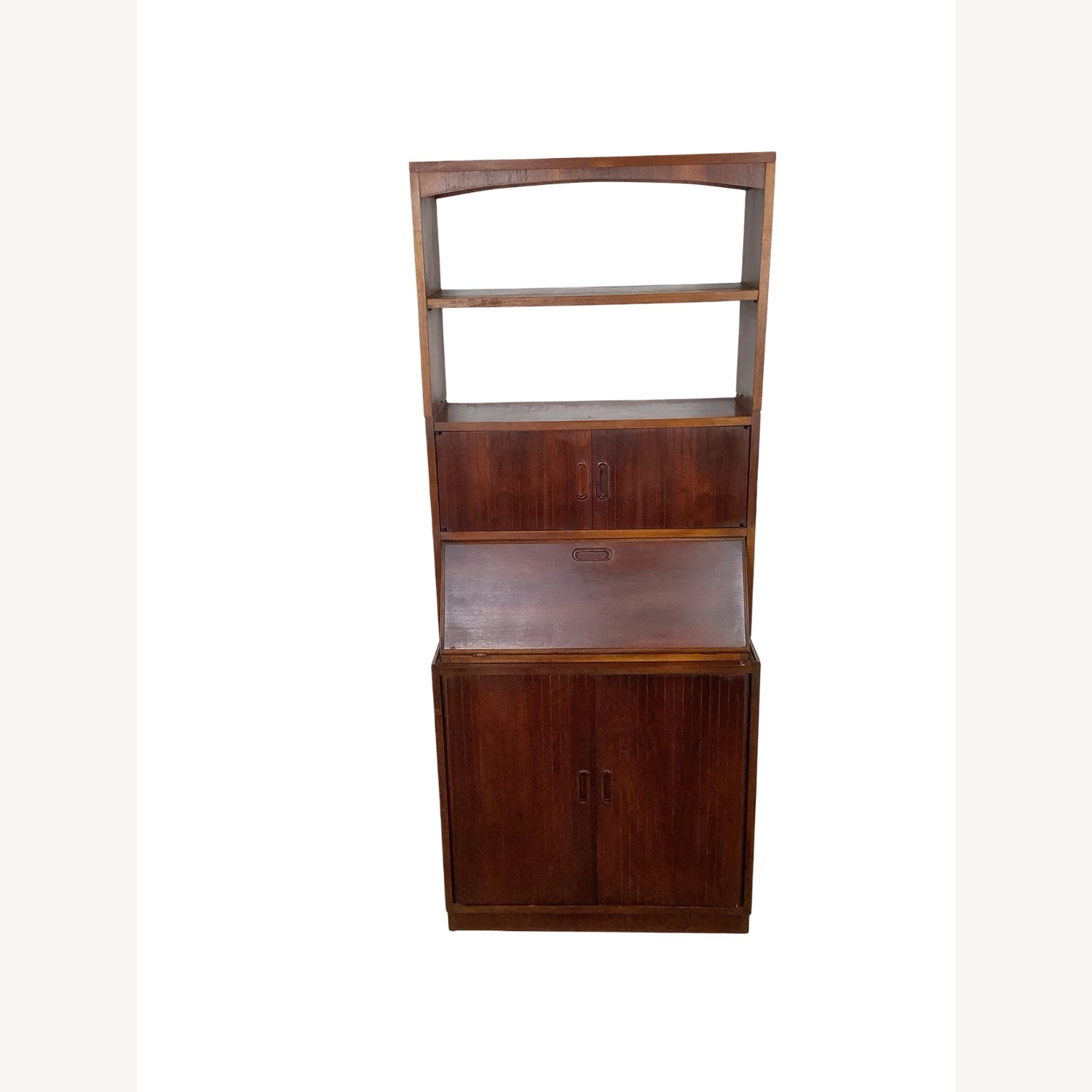 Vintage MCM Walnut Secretary Bookcase W Desk - image-1