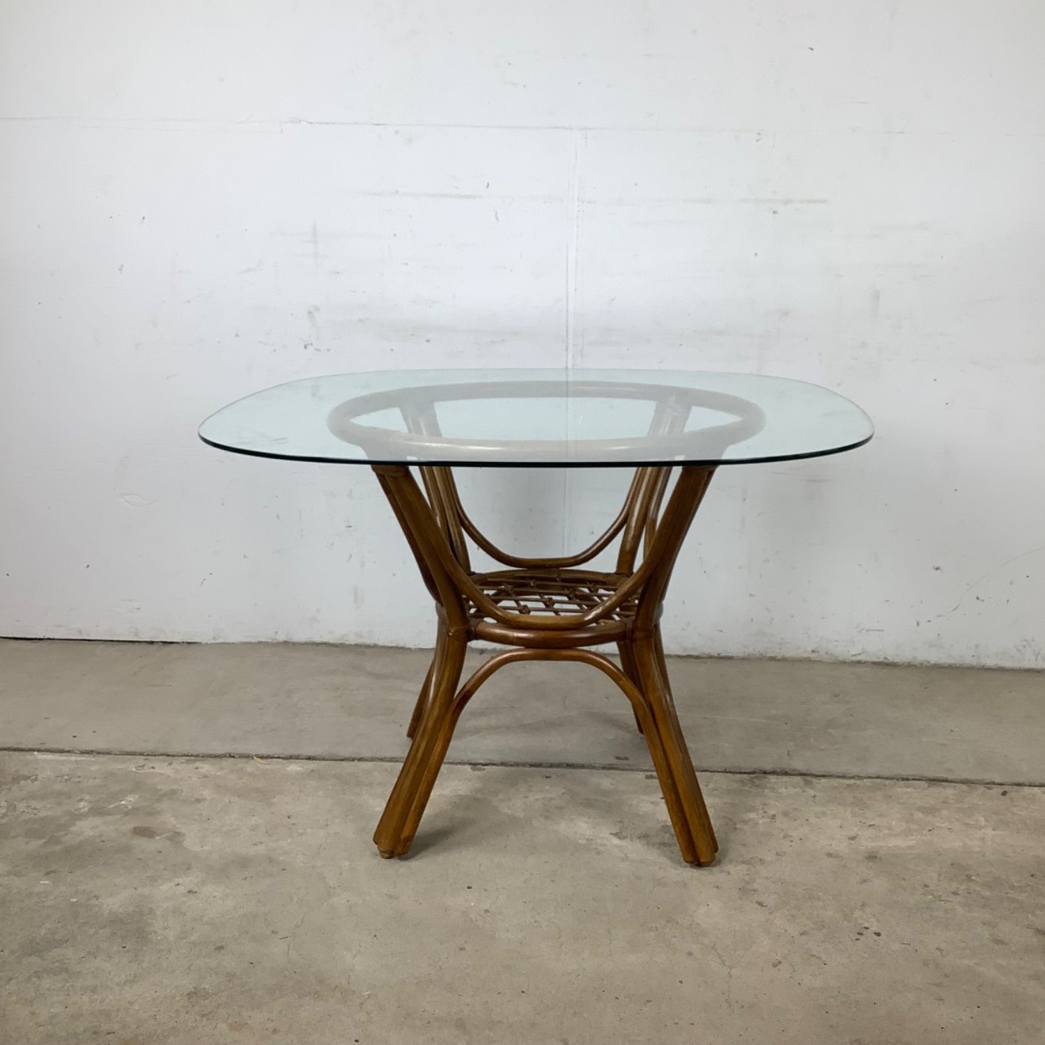 Vintage Rattan Dining Table W Glass Top - image-6