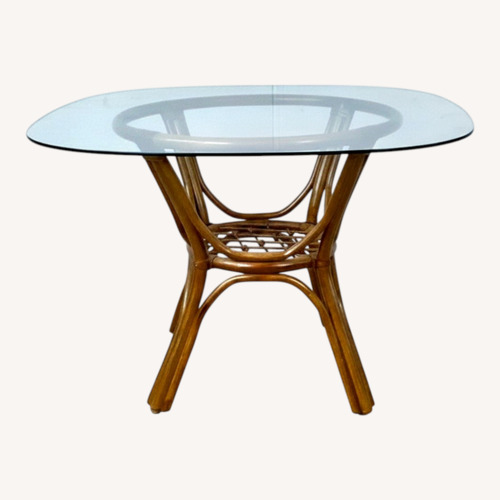 Used Vintage Rattan Dining Table W Glass Top for sale on AptDeco