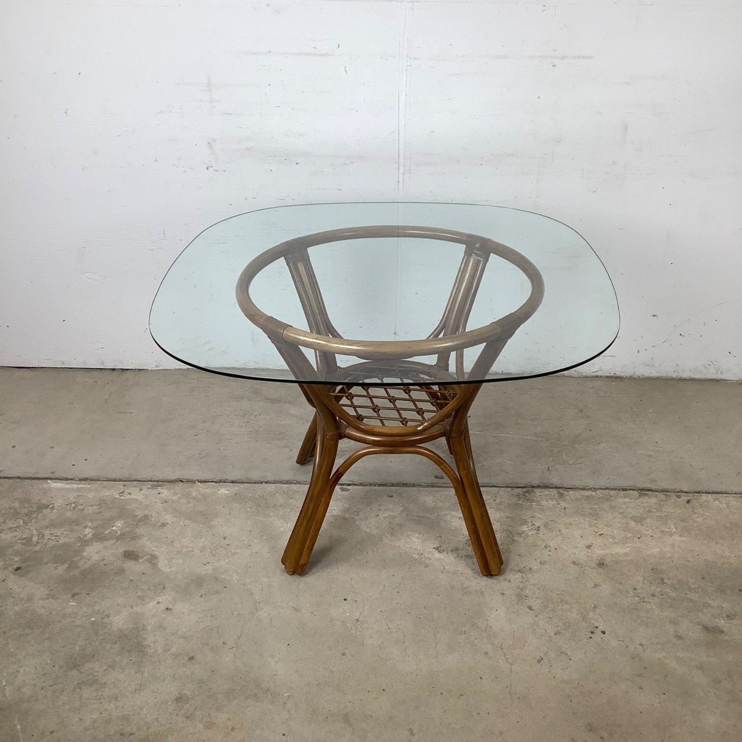 Vintage Rattan Dining Table W Glass Top - image-2