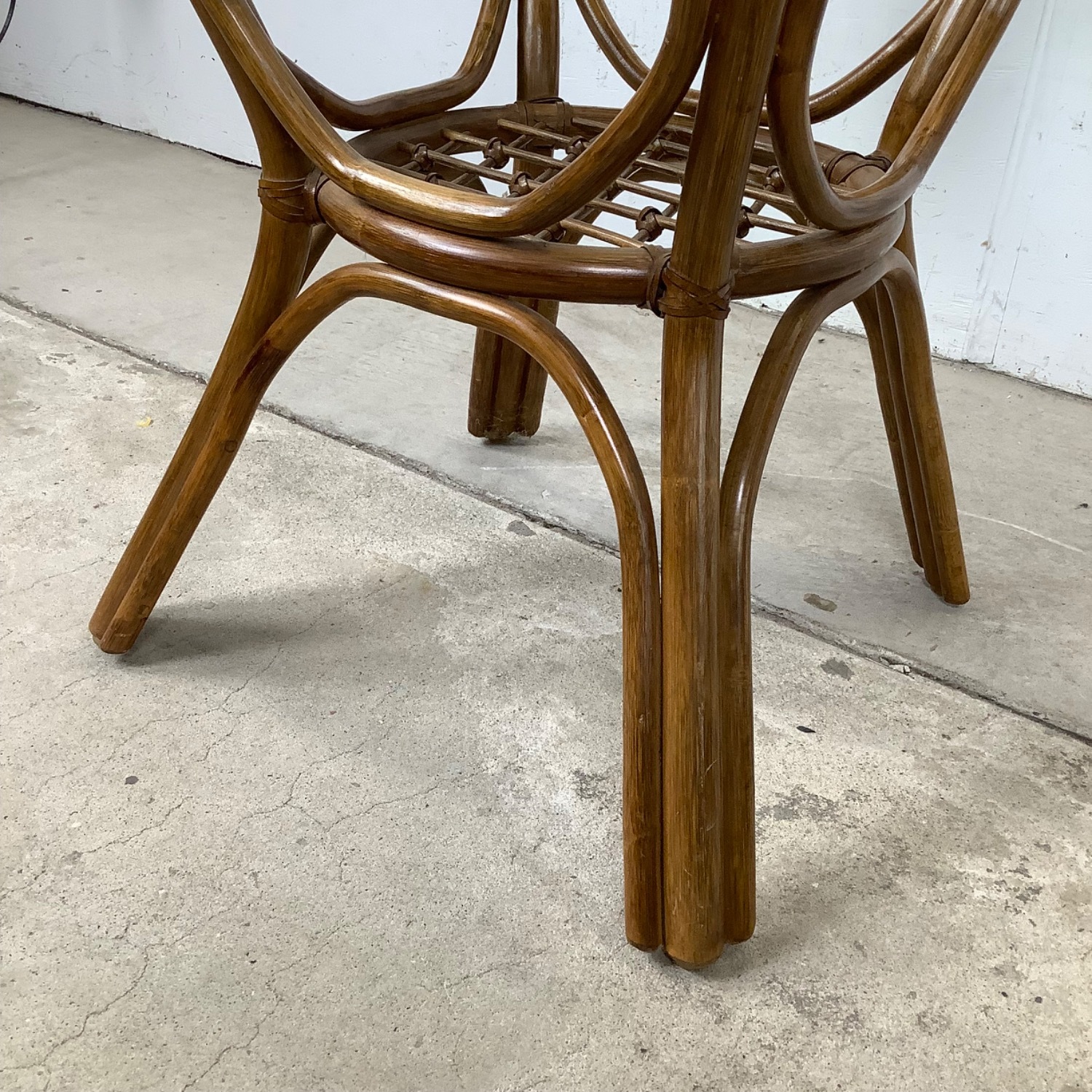 Vintage Rattan Dining Table W Glass Top - image-5