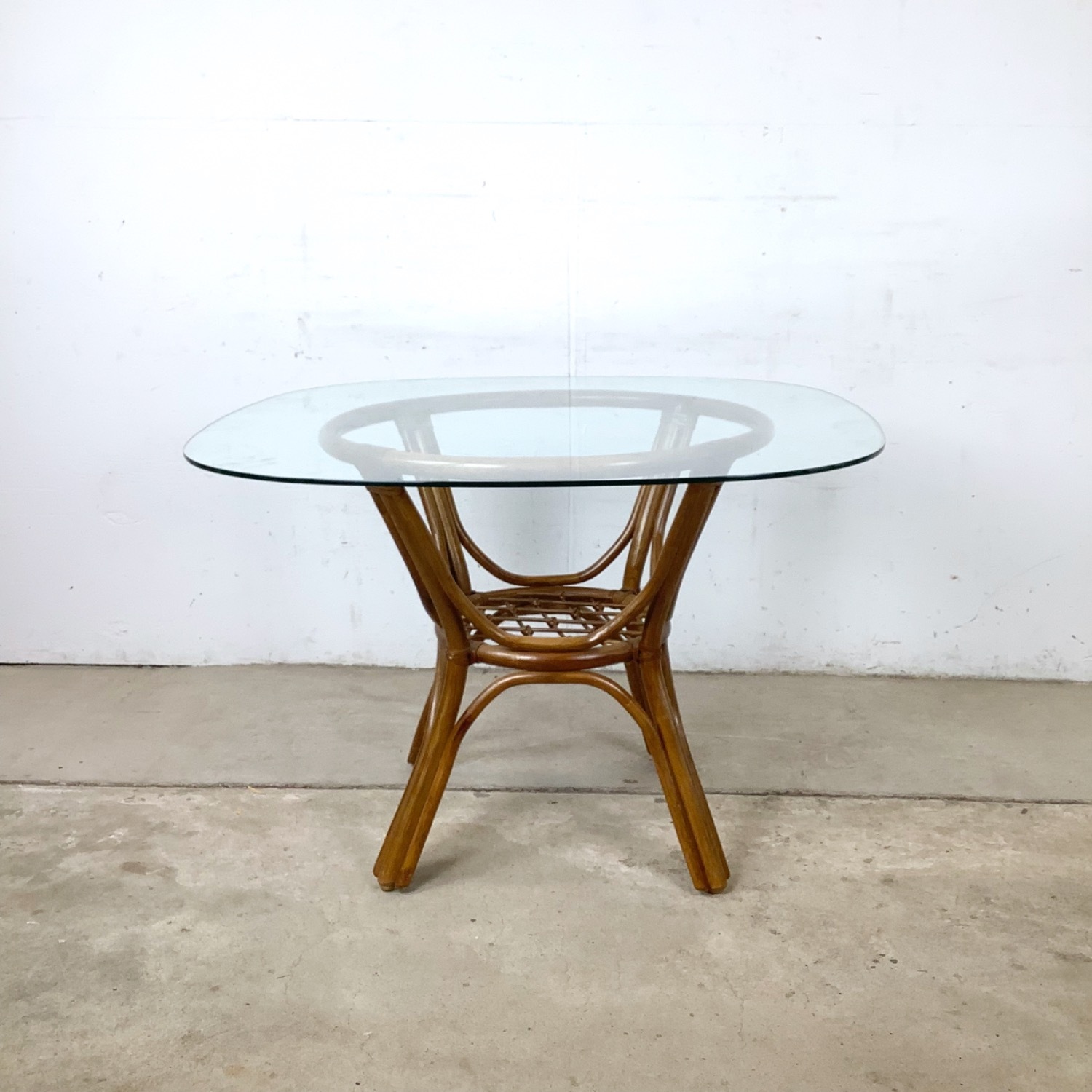 Vintage Rattan Dining Table W Glass Top - image-1